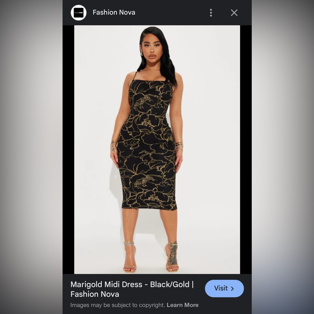 Fashion nova Elegant Black and Gold Floral Dress